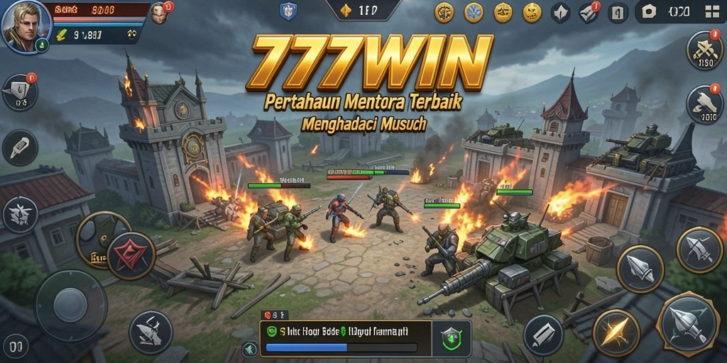 Screenshot gameplay Tower Defense 777WIN yang menampilkan pertahanan menara.