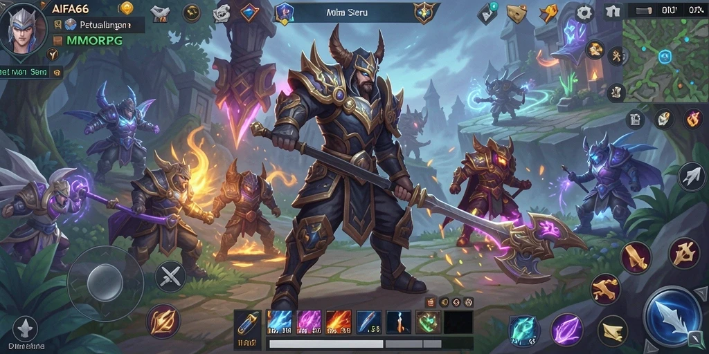 Screenshot gameplay AIFA66 menunjukkan pertempuran epik di dunia MMORPG.