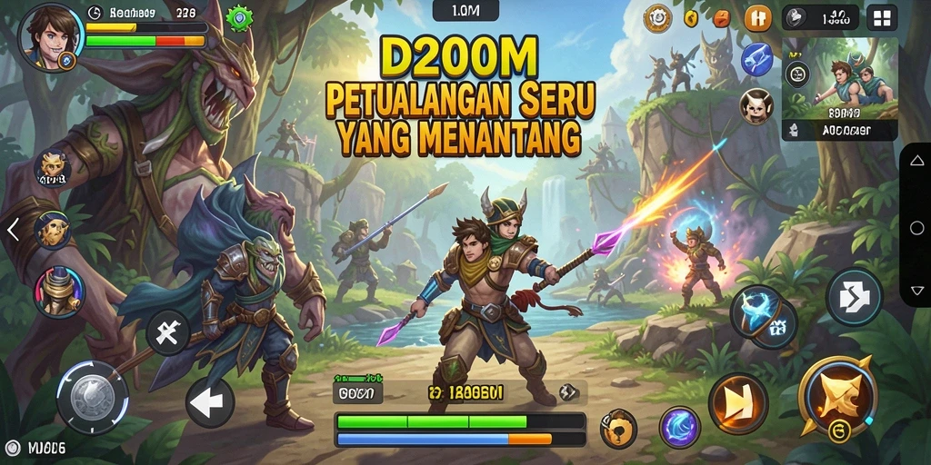 Screenshot gameplay D200M menampilkan petualangan epik di dunia yang menawan.