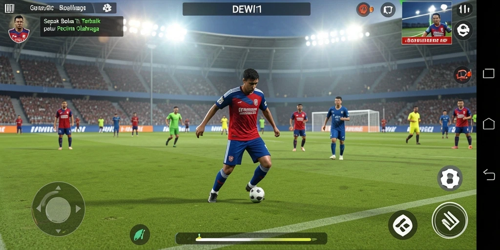 Gameplay seru dalam DEWI11 dengan momen pertandingan sepak bola.