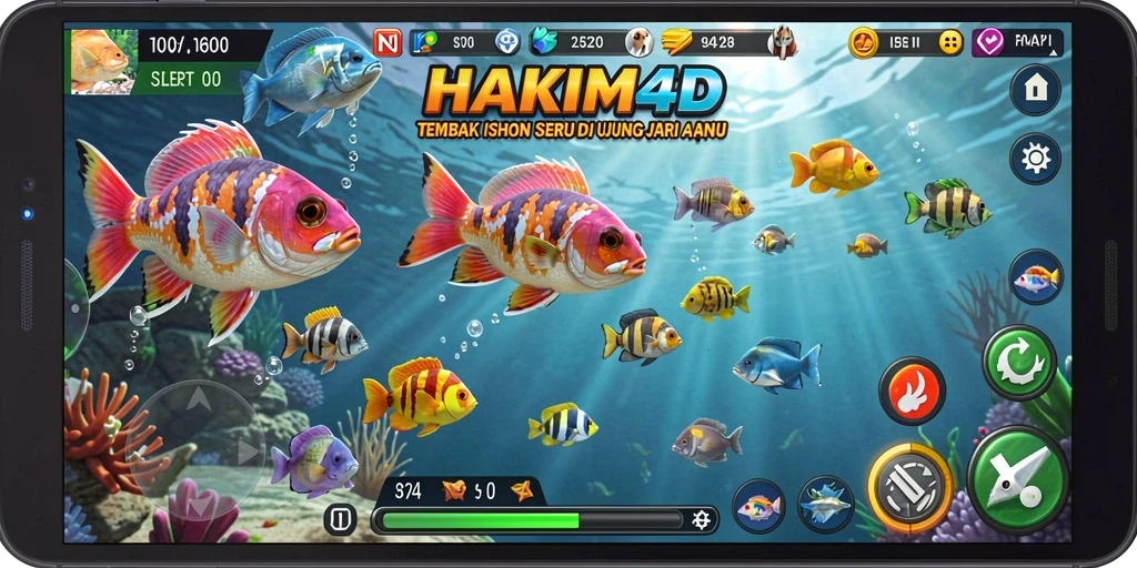 Screenshot gameplay HAKIM4D menampilkan aksi menembak ikan yang mendebarkan.