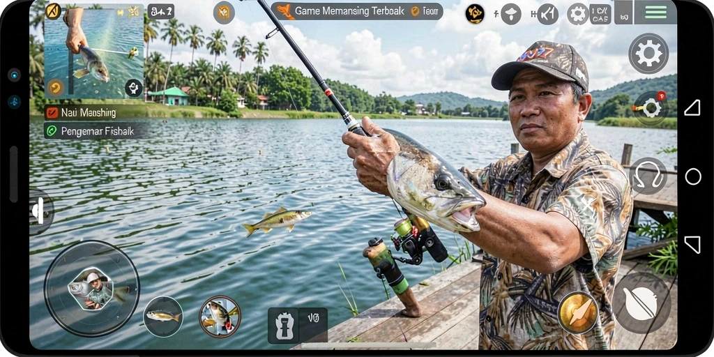Tampilan gameplay <strong>INOVA77</strong> yang seru saat memancing ikan di laut.