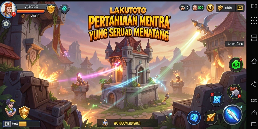 Screenshot gameplay LAKUTOTO menampilkan pertahanan tower yang strategis.