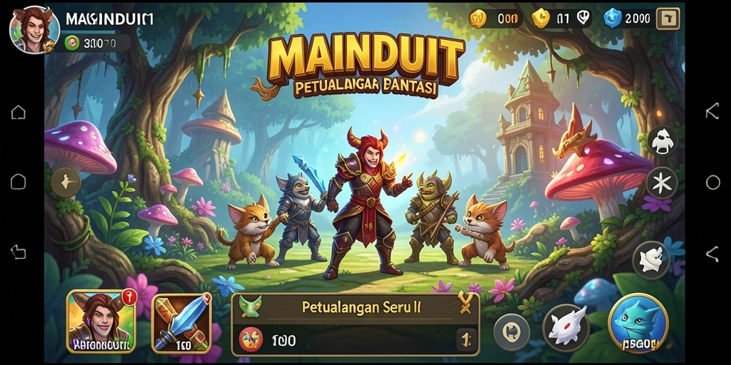 Tangkapan layar utama gameplay MAINDUIT yang menunjukkan petualangan seru.