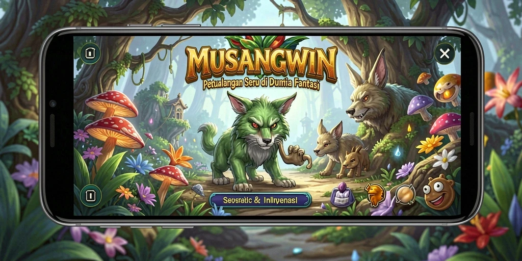 Tampilan aksi seru dalam MUSANGWIN saat melawan monster raksasa.