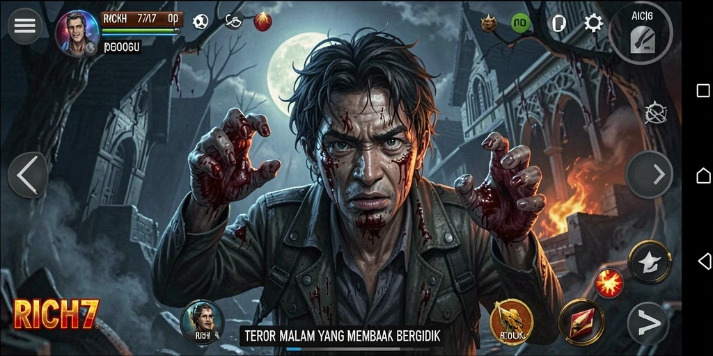 Screenshot RICH7 menunjukkan suasana menyeramkan saat menjelajahi tempat angker.