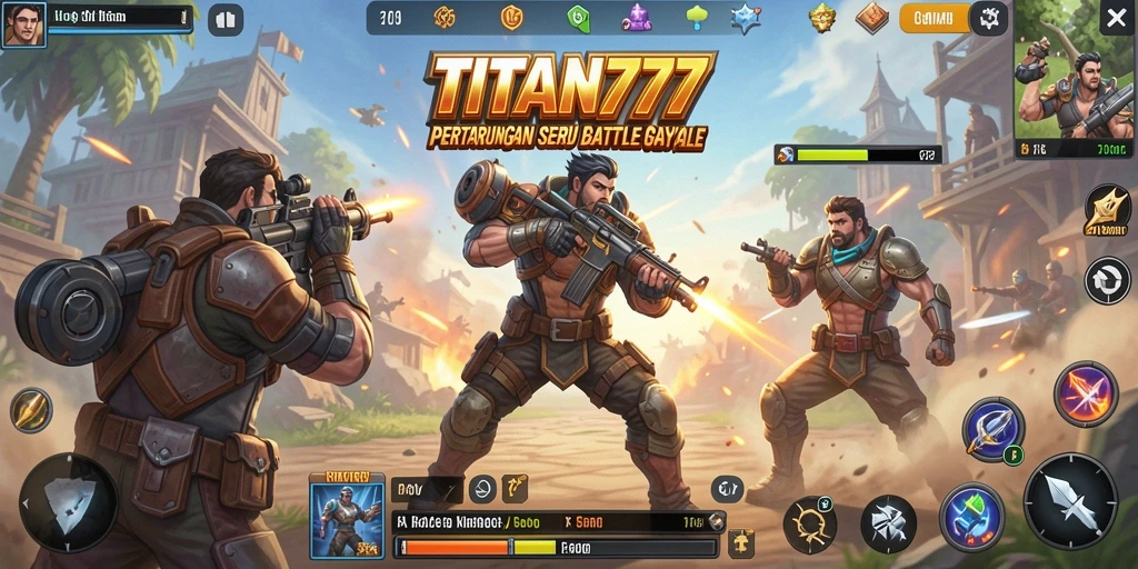 Screenshot gameplay intens dari TITAN777 di medan perang Battle Royale.