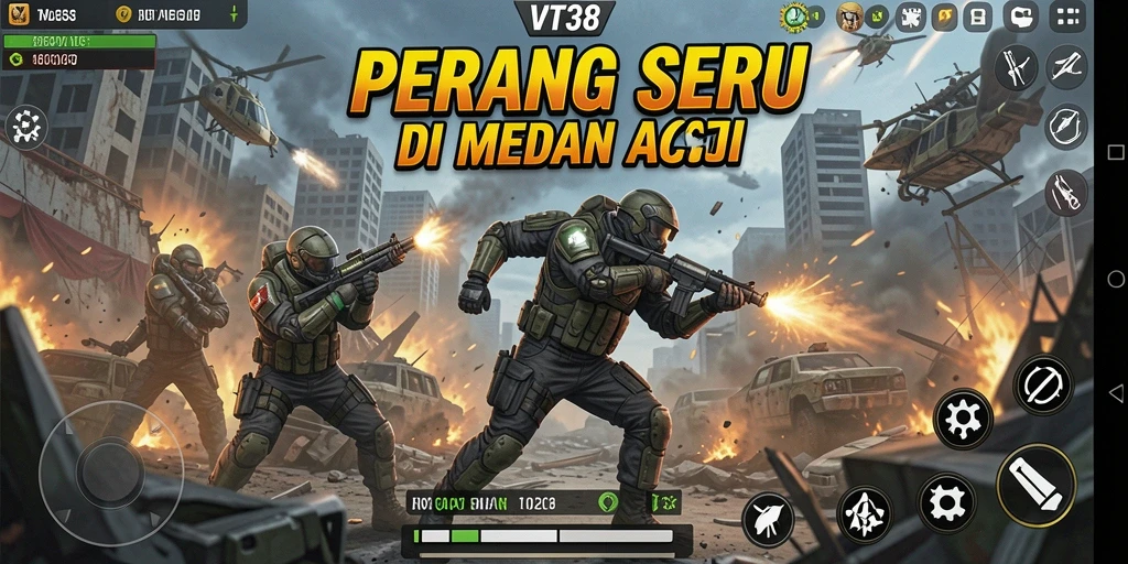 Screenshot gameplay VT38, menampilkan aksi pertarungan yang mendebarkan.